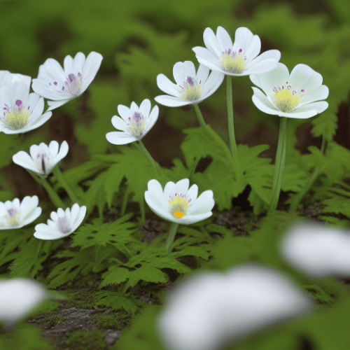 Anemone flower growing on the forest floor