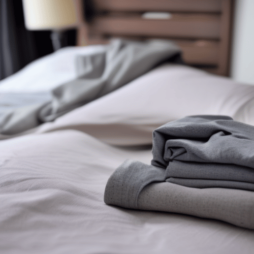Ironed clothes in bed