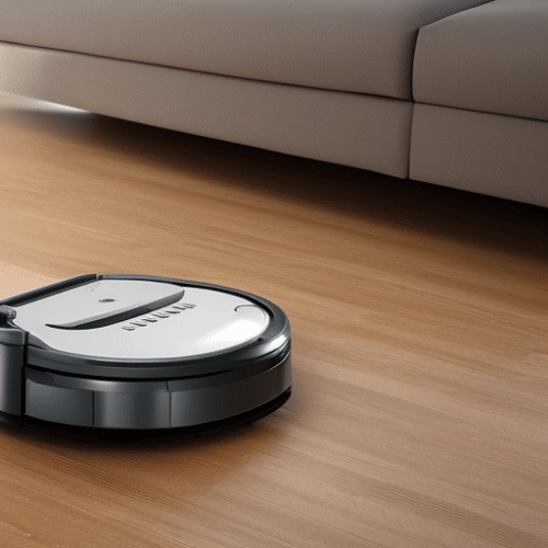 Robot Vacuum Cleaner moving around the living room