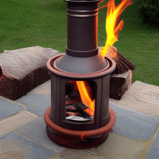 A fire is burning in a chiminea outside.