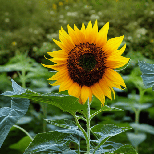 Sunflower plant in the backyard