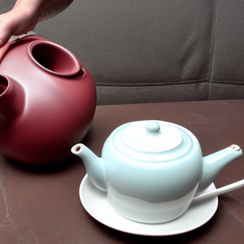 Cleaning a red and white teapot