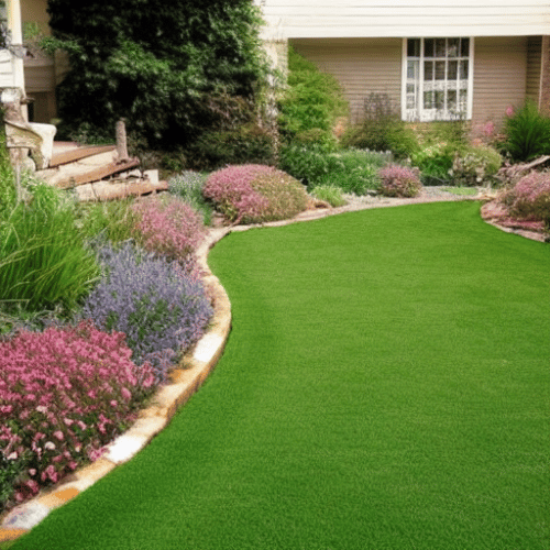 neat lawn with beautiful flowers
