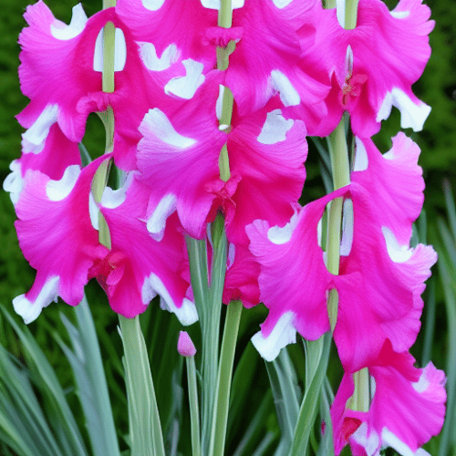 pink gladioli in the garden