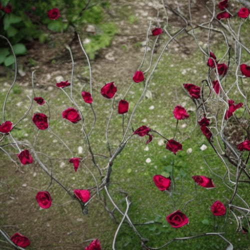 withered roses with black spots in the garden
