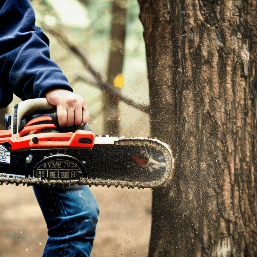 a person holding a chainsaw