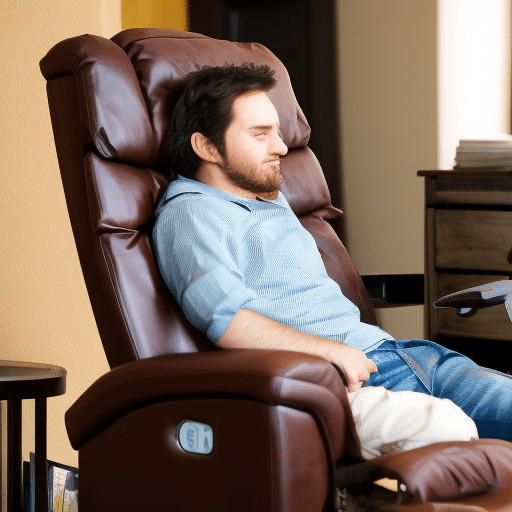 a person relaxing on the leather couch