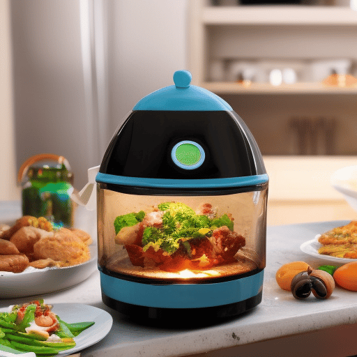 food cooking in a blue cooking appliance