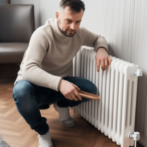 A man cleaning an oil-filled radiator