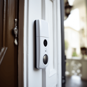 A white wireless doorbell with a sleek design