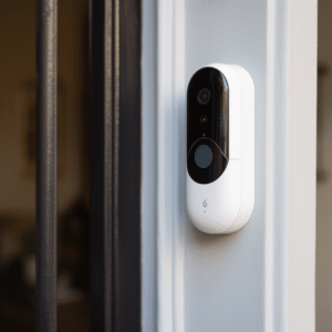 Close up of a sleek wireless doorbell